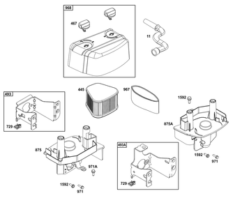 Air Cleaner Group Diagram and Parts List for 123P02-0056-H1 100000 - 19Z999 Briggs and Stratton Engine